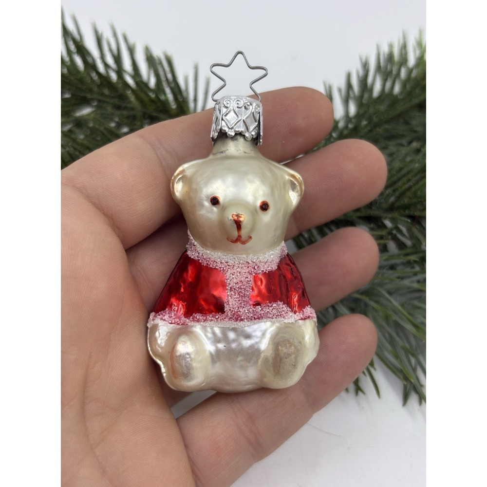Vtg Old World Christmas White Teddy Polar Bear Ornament In Santa Robe 2.5"